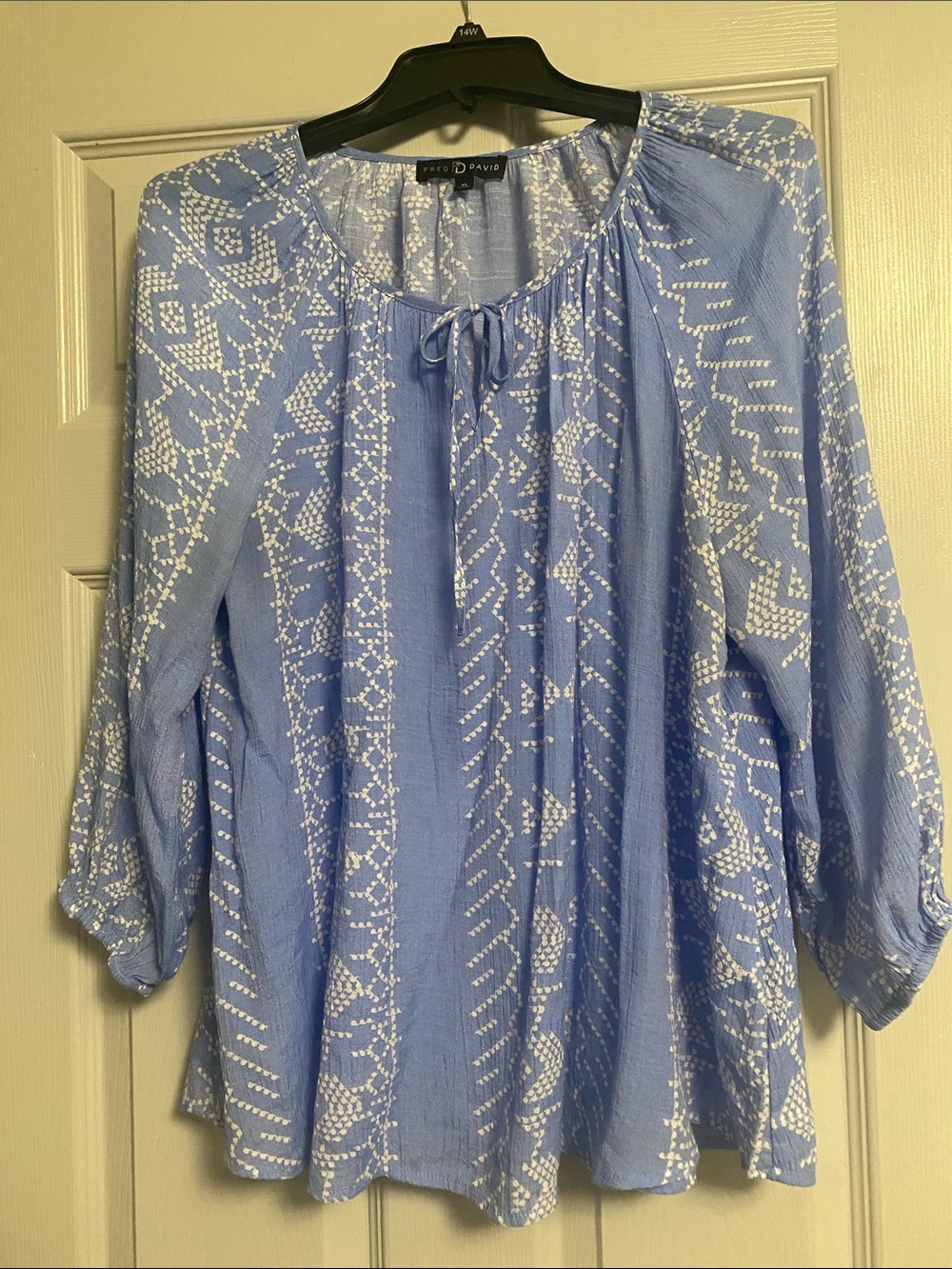 Fred & David Sky Blue Printed Peasant Blouse